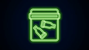 Siyah arka planda kurşun ikonu olan parlak neon çizgili kanıt torbası. 4K Video hareketli grafik canlandırması