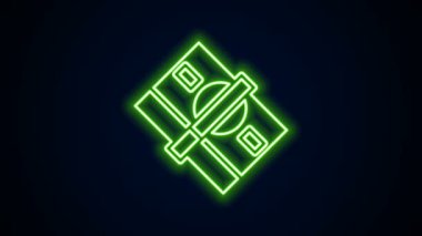 Parlak neon hattı kağıt yığınları para ikonu siyah arka planda izole. Para desteleri. Para birimi. 4K Video hareketli grafik canlandırması