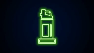 Parlayan neon hattı biber gazı ikonu siyah arkaplanda izole edilmiş. OC gazı. Capsicum nefsi müdafaa spreyi. 4K Video hareketli grafik canlandırması