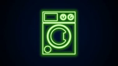 Parlayan neon hattı yıkama ikonu siyah arkaplanda izole edildi. Çamaşır makinesi simgesi. Çamaşır makinesi, çamaşır makinesi. Ev aletleri sembolü. 4K Video hareketli grafik canlandırması