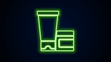 Parlayan neon çizgisi kremi ya da losyon kozmetik tüp ikonu siyah arkaplanda izole edilmiş. Kadınlar için vücut bakım ürünleri. 4K Video hareketli grafik canlandırması