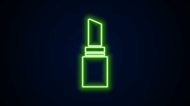 Parlayan neon çizgisi ruj simgesi siyah arkaplanda izole edildi. 8 Mart. Uluslararası Mutlu Kadınlar Günü. 4K Video hareketli grafik canlandırması