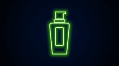 Siyah arkaplanda parlayan neon hattı şampuan ikonu. 4K Video hareketli grafik canlandırması