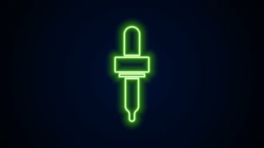 Parlayan neon hattı Pipette simgesi siyah arkaplanda izole edildi. Tıbbi, kozmetik, kimya laboratuvarı ekipmanları. 4K Video hareketli grafik canlandırması