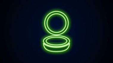 Siyah zemin üzerinde ayna simgesi olan parlak neon çizgi makyaj tozu. 4K Video hareketli grafik canlandırması