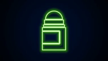 Parlayan neon hattı anti-terletici deodorant rulo ikonu siyah arkaplanda izole edildi. Vücut hijyeni için kozmetik. 4K Video hareketli grafik canlandırması