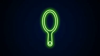 Parlayan neon çizgisi. El aynası simgesi siyah arkaplanda izole edilmiş. 4K Video hareketli grafik canlandırması