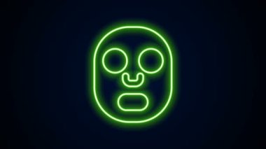 Parlayan neon çizgisi Yüz kozmetik maskesi simgesi siyah arkaplanda izole edildi. Kozmetoloji, ilaç ve sağlık hizmetleri. 4K Video hareketli grafik canlandırması