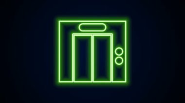 Parlayan neon hattı asansör simgesi siyah arkaplanda izole edildi. Asansör sembolü. 4K Video hareketli grafik canlandırması