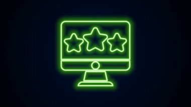 Parlayan neon hattı Beş yıldızlı müşteri ürün değerlendirme simgesi siyah arkaplanda izole edildi. Favori, en iyi derecelendirme, ödül sembolü. 4K Video hareketli grafik canlandırması
