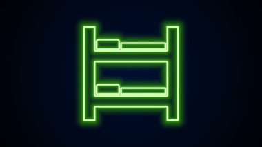 Parlayan neon hattı otel odası ikonu siyah arka planda izole edildi. 4K Video hareketli grafik canlandırması
