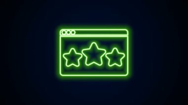 Parlayan neon hattı Beş yıldızlı müşteri ürün değerlendirme simgesi siyah arkaplanda izole edildi. Favori, en iyi derecelendirme, ödül sembolü. 4K Video hareketli grafik canlandırması