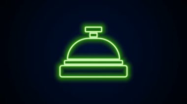 Parlayan neon hattı otel servis çanı simgesi siyah arkaplanda izole edildi. Resepsiyon zili. 4K Video hareketli grafik canlandırması