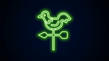 Parlayan neon hattı Horoz rüzgar gülü simgesi siyah arkaplanda izole edildi. Weathercock işareti. Rüzgar gülü horozu. 4K Video hareketli grafik canlandırması