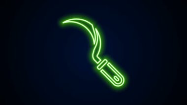 Parlayan neon çizgisi simgesi siyah arkaplanda izole edildi. Kanca işaretini topluyorum. 4K Video hareketli grafik canlandırması