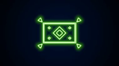 Parlayan neon hattı sihirli halı ikonu siyah arkaplanda izole edildi. 4K Video hareketli grafik canlandırması