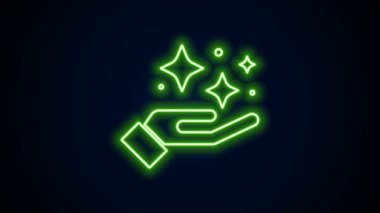Siyah zemin üzerinde sihirli bir numara ikonu olan parıldayan neon çizgisi yıldızları. Sihirli noel süsü. 4K Video hareketli grafik canlandırması