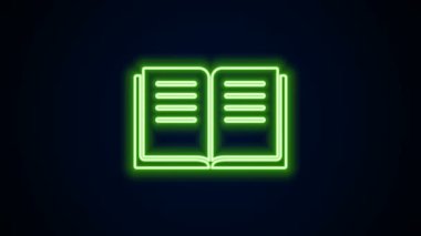 Simya tarifleri, mistik büyüler ve kara arka planda izole edilmiş büyü simgeleriyle parlayan neon hattı Kadim büyü kitabı. 4K Video hareketli grafik canlandırması