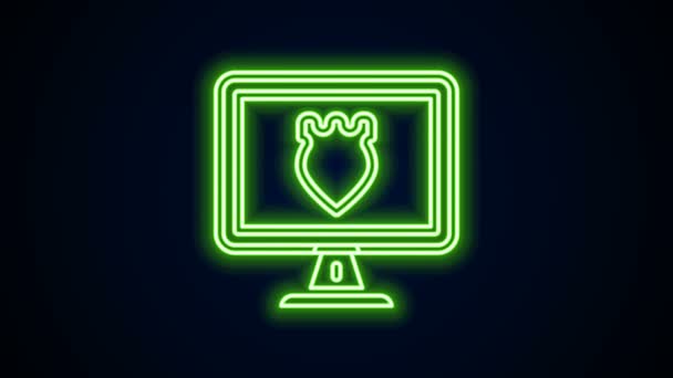 Glowing neon line Police database icon isolated on black background. Police badge on monitor screen. Online police service concepts. 4K Video motion graphic animation — Stock Video