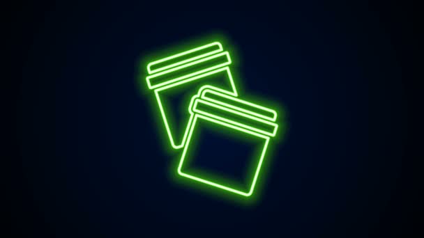 Zářící neonová linka Plastová taška s ikonou zámku na zipu izolovaná na černém pozadí. Grafická animace pohybu videa 4K — Stock video