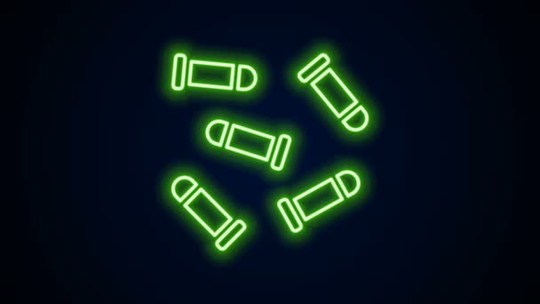 Linha de néon brilhante Ícone de bala isolado no fundo preto. Animação gráfica em movimento de vídeo 4K — Vídeo de Stock