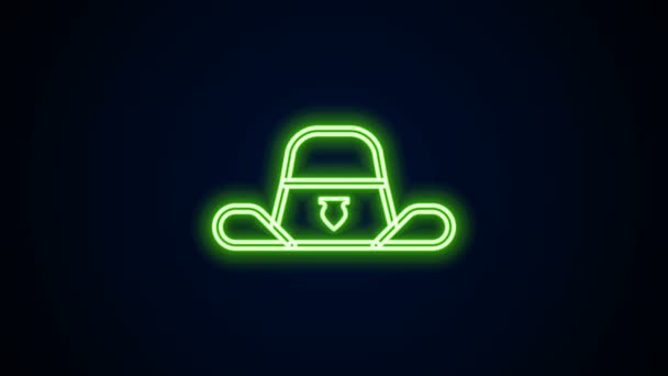Chapéu de xerife de linha de néon brilhante com ícone de crachá isolado no fundo preto. Animação gráfica em movimento de vídeo 4K — Vídeo de Stock