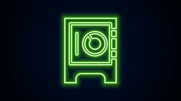 Świecąca neonowa linia Bezpieczna ikona odizolowana na czarnym tle. Drzwi zabezpieczają skarbiec bankowy z zamkiem szyfrowym. Niezawodna ochrona danych. 4K Animacja graficzna ruchu wideo — Wideo stockowe