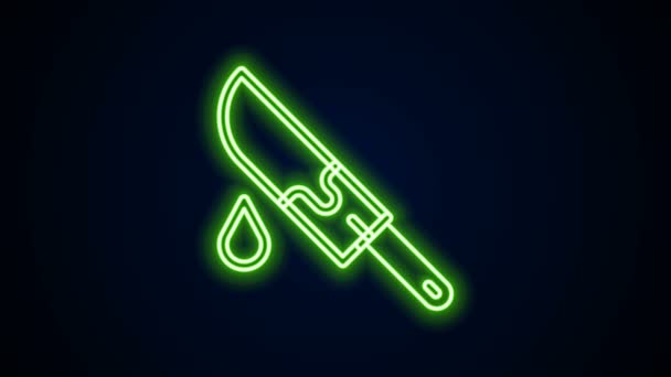 Linea neon incandescente Icona di coltello insanguinato isolato su sfondo nero. Animazione grafica 4K Video motion — Video Stock