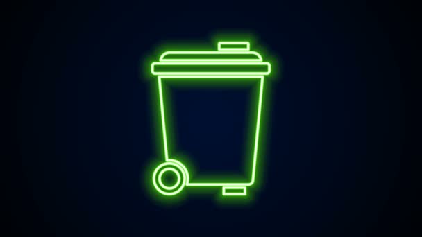 Brillante línea de neón Basura puede icono aislado sobre fondo negro. Cartel de basura. Reciclar icono de cesta. Icono de basura de oficina. Animación gráfica de vídeo 4K — Vídeos de Stock