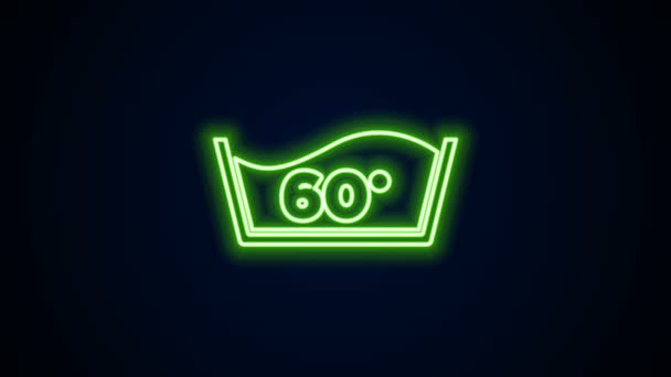 Glödande neon linje tvätt under 60 grader celsius ikon isolerad på svart bakgrund. Temperaturtvätt. 4K Video rörelse grafisk animation — Stockvideo