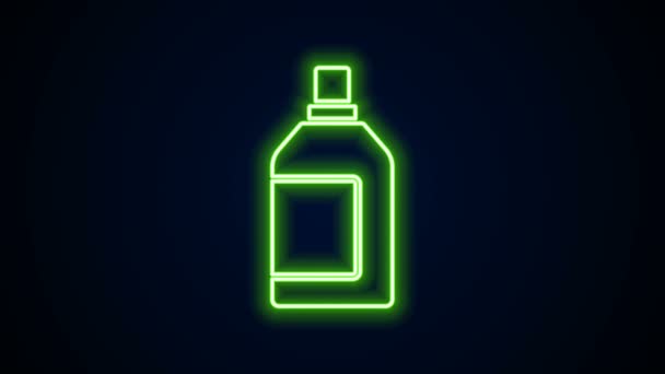 Ligne lumineuse néon Bouteille en plastique pour détergent à lessive, eau de Javel, liquide vaisselle ou autre icône de nettoyant isolée sur fond noir. Animation graphique de mouvement vidéo 4K — Video