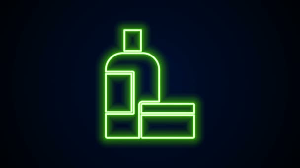 Świecący neon linii krem lub balsam kosmetyczna ikona tubki izolowane na czarnym tle. Produkty do pielęgnacji ciała dla kobiet. 4K Animacja graficzna ruchu wideo — Wideo stockowe