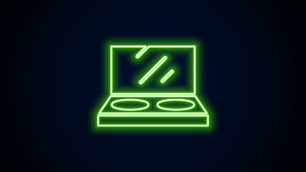 Leuchtende Neon-Linie Make-up Puder mit Spiegel-Symbol isoliert auf schwarzem Hintergrund. 4K Video Motion Grafik Animation — Stockvideo