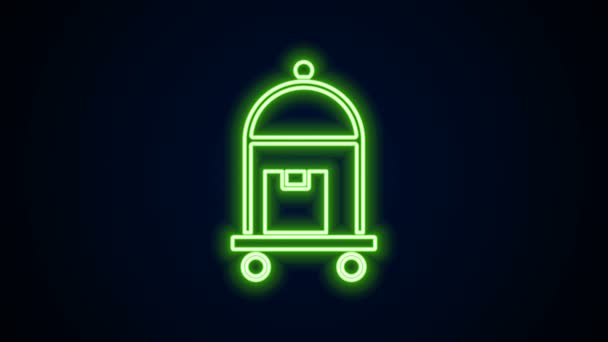 Świecąca neonowa linia Wózek na bagaż hotelowy z ikoną walizki na czarnym tle. Podróżujący znak bagażu. Ikona bagażu podróżnych. 4K Animacja graficzna ruchu wideo — Wideo stockowe
