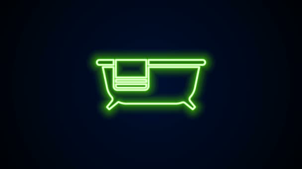 Zářící neonová čára Ikona vany izolované na černém pozadí. Grafická animace pohybu videa 4K — Stock video
