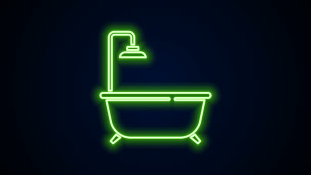 Brillante línea de neón Bañera con icono de la ducha aislado sobre fondo negro. Animación gráfica de vídeo 4K — Vídeos de Stock