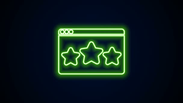 Parlayan neon hattı Beş yıldızlı müşteri ürün değerlendirme simgesi siyah arkaplanda izole edildi. Favori, en iyi derecelendirme, ödül sembolü. 4K Video hareketli grafik canlandırması — Stok video