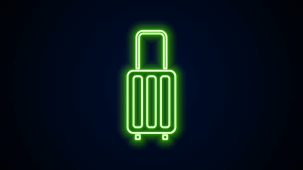 Linea neon luminosa Valigia per icona di viaggio isolata su sfondo nero. Segnale del bagaglio in viaggio. Icona bagaglio da viaggio. Animazione grafica 4K Video motion — Video Stock