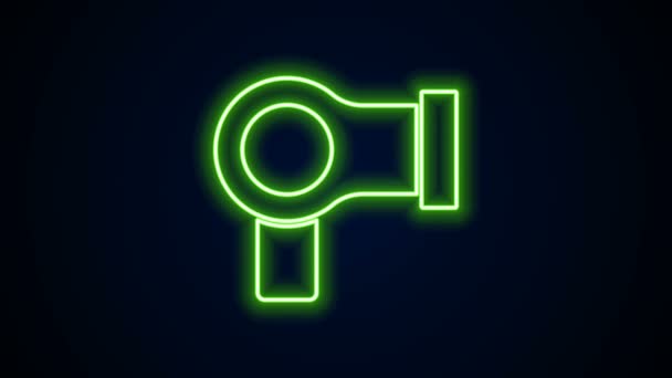 Glödande neon linje Hårtork ikon isolerad på svart bakgrund. Hårtork tecken. Hårtorkande symbol. Spränger varm luft. 4K Video motion grafisk animation — Stockvideo
