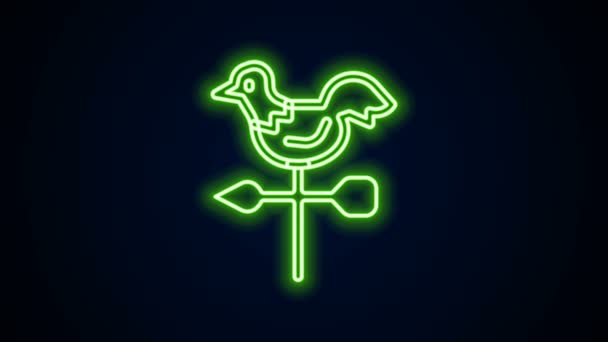 Glowing neon line Rooster weather vane icon isolated on black background. Weathercock sign. Windvane rooster. 4K Video motion graphic animation — Stock Video