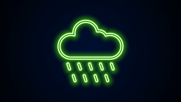 Świecąca neonowa linia Chmura z ikoną deszczu odizolowana na czarnym tle. Deszczowe opady deszczu z kroplami deszczu. 4K Animacja graficzna ruchu wideo — Wideo stockowe