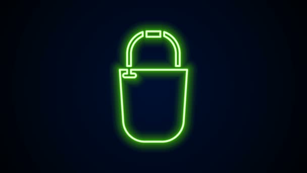 Zářící neonová čára Ikona kbelíku izolovaná na černém pozadí. Grafická animace pohybu videa 4K — Stock video