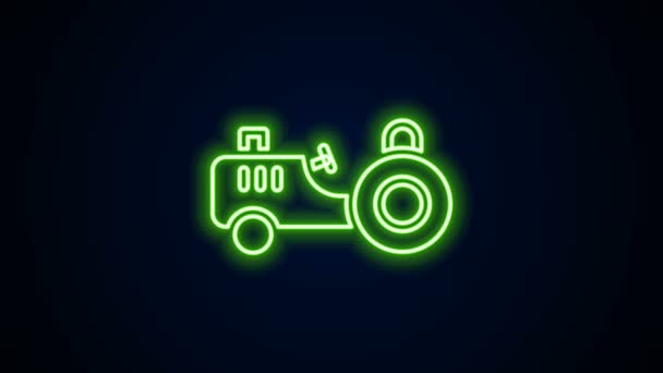 发光的霓虹灯线拖拉机图标孤立在黑色背景.4K视频运动图形动画 — 图库视频影像