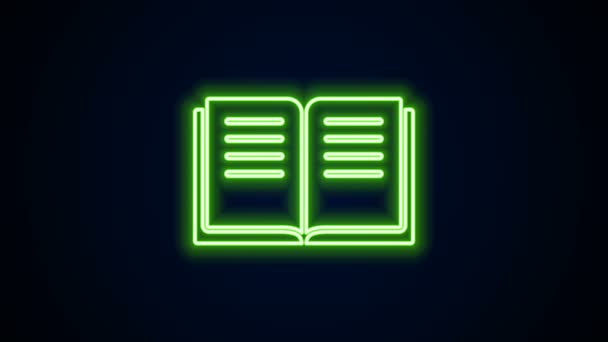 Glowing neon line Ancient magic book with alchemy recipes and mystic spells and enchantments icon isolated on black background. 4K Video motion graphic animation — Stock Video