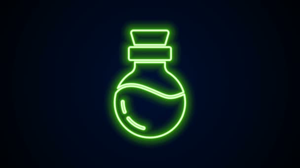 Linea neon luminosa Bottiglia con icona a pozione isolata su sfondo nero. Flask con pozione magica. Buona festa di Halloween. Animazione grafica 4K Video motion — Video Stock