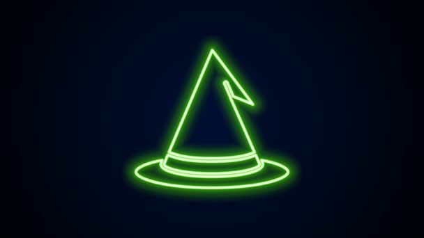 ネオンラインの輝き黒い背景に隔離された魔女の帽子のアイコン。ハッピーハロウィンパーティー。4Kビデオモーショングラフィックアニメーション — ストック動画