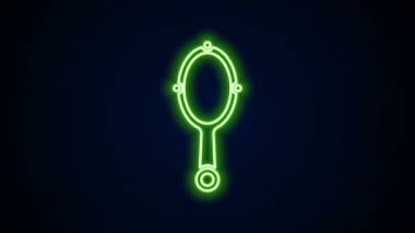 Parlayan neon hattı sihirli el aynası ikonu siyah arkaplanda izole edildi. 4K Video hareketli grafik canlandırması