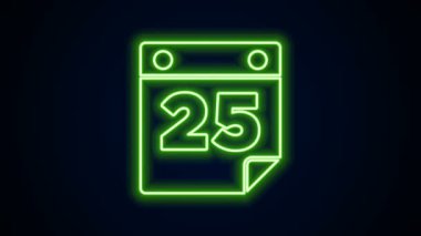 Parlayan neon çizgisi takvim simgesi siyah arkaplanda izole edildi. Olay hatırlatma sembolü. Mutlu Noeller ve mutlu yıllar. 4K Video hareketli grafik canlandırması