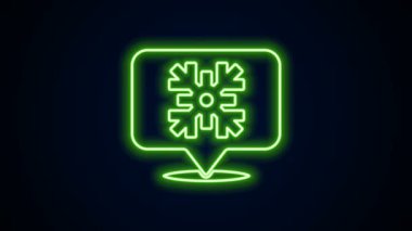 Siyah arkaplanda izole edilmiş konuşma balonu ikonu olan parlak neon hattı Snowflake. Mutlu Noeller ve mutlu yıllar. 4K Video hareketli grafik canlandırması