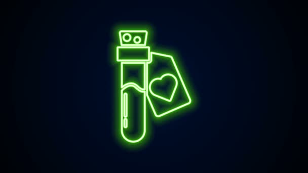 Leuchtende neonfarbene Flasche mit Liebestrank-Symbol isoliert auf schwarzem Hintergrund. Valentinstag-Symbol. 4K Video Motion Grafik Animation — Stockvideo
